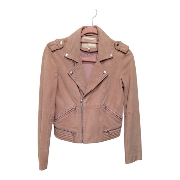 MAJE ladies Basalt Suede Biker Jacket Pale Pink  size 38 - Picture 13 of 14